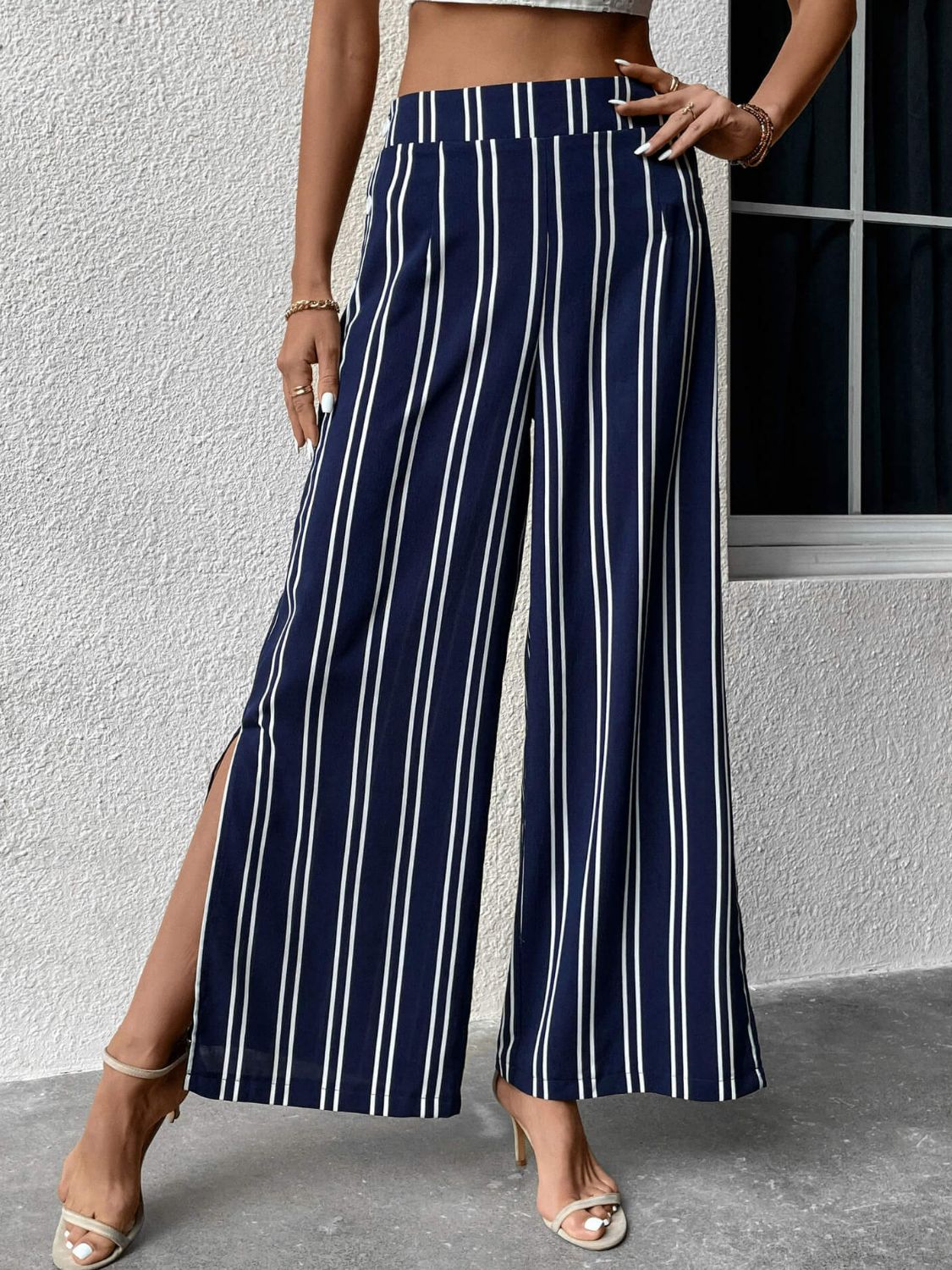 Navy blue and white striped pants hotsell