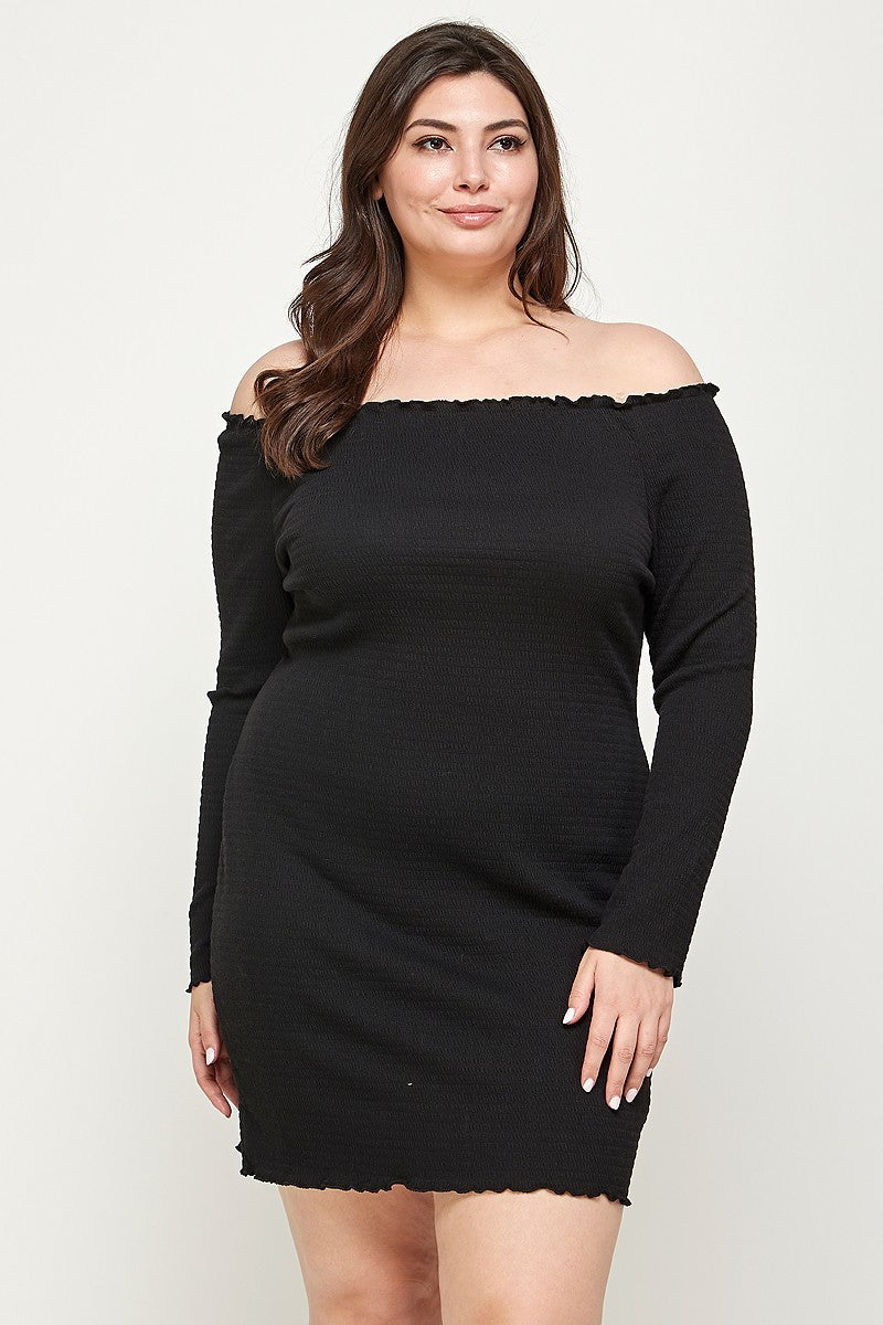 Plus Size, Solid Smocked Off Shoulder Dress – Fashion Bug Online
