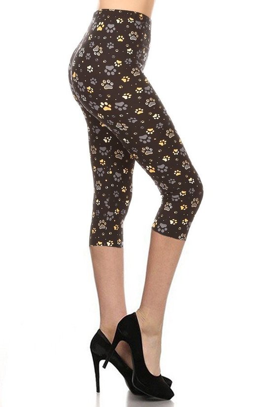 Paw Print, High Rise, Fitted Capri Leggings, With An Elastic Waistband –  Fashion Bug Online