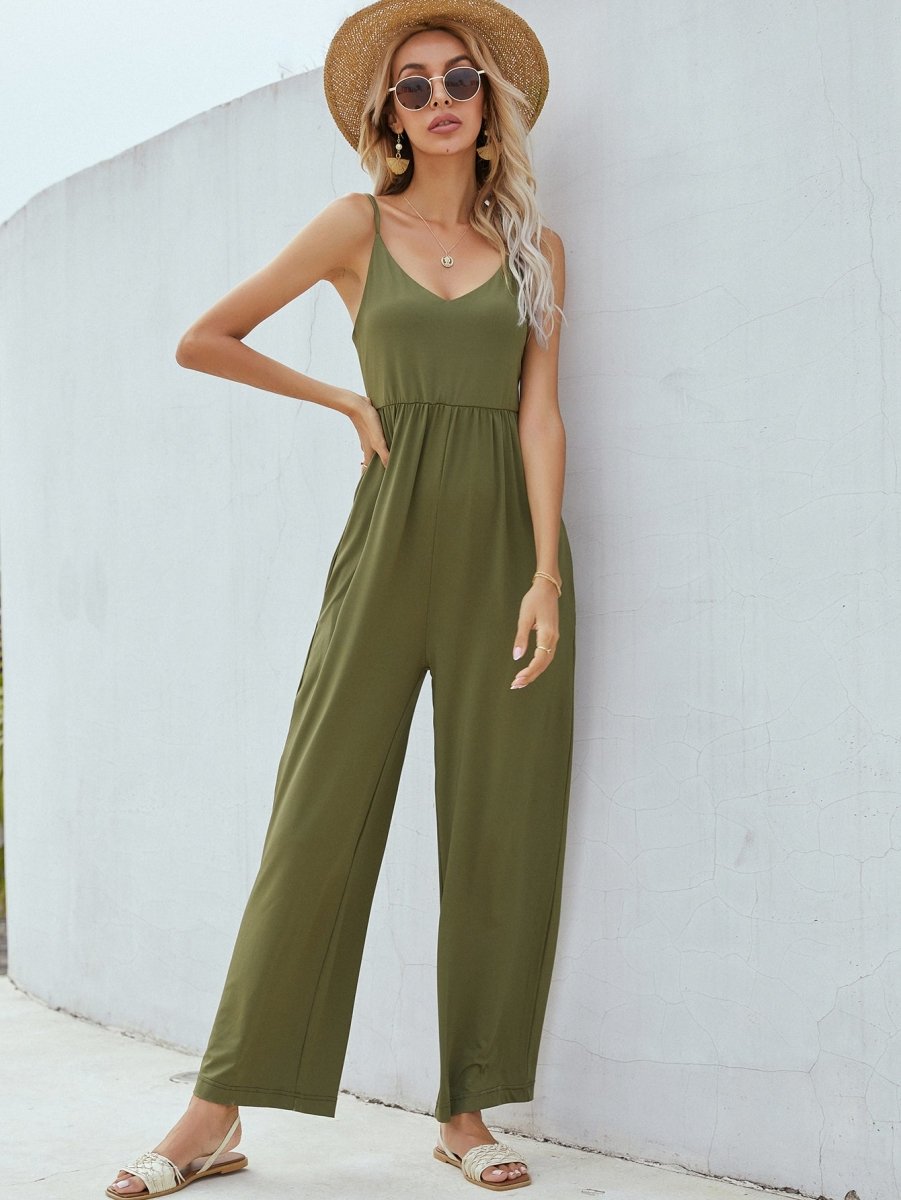 Adjustable Spaghetti Strap Jumpsuit with Pockets – Fashion Bug Online