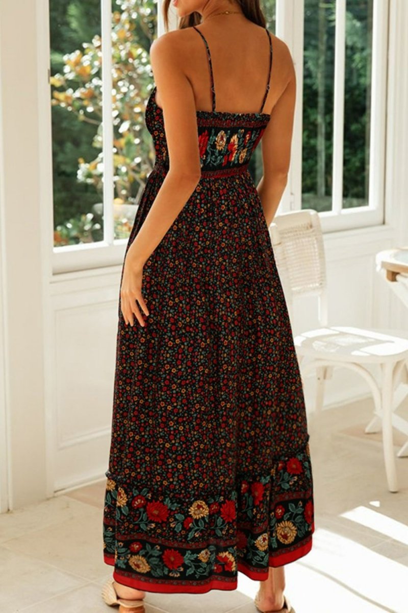 Bohemian Spaghetti Strap Frill Trim Maxi Dress - Fashion Bug Online