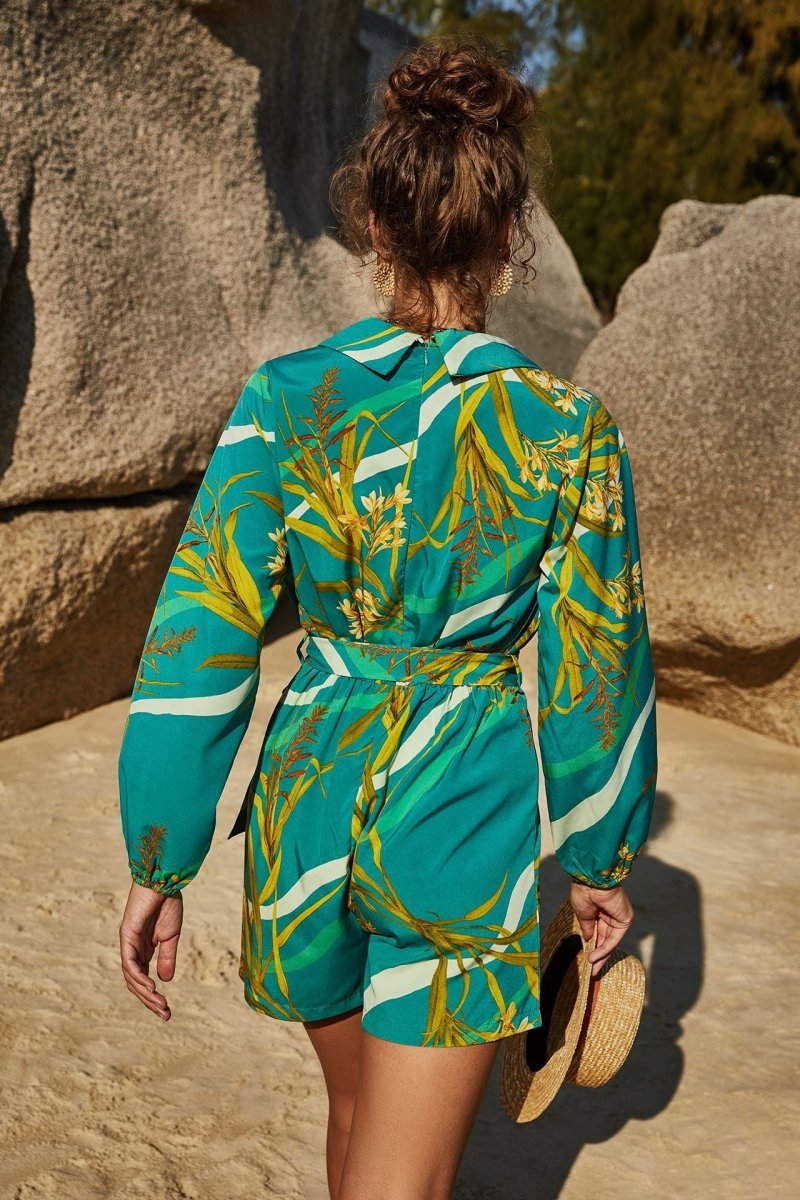 Botanical Print Long Sleeve Romper - Fashion Bug Online