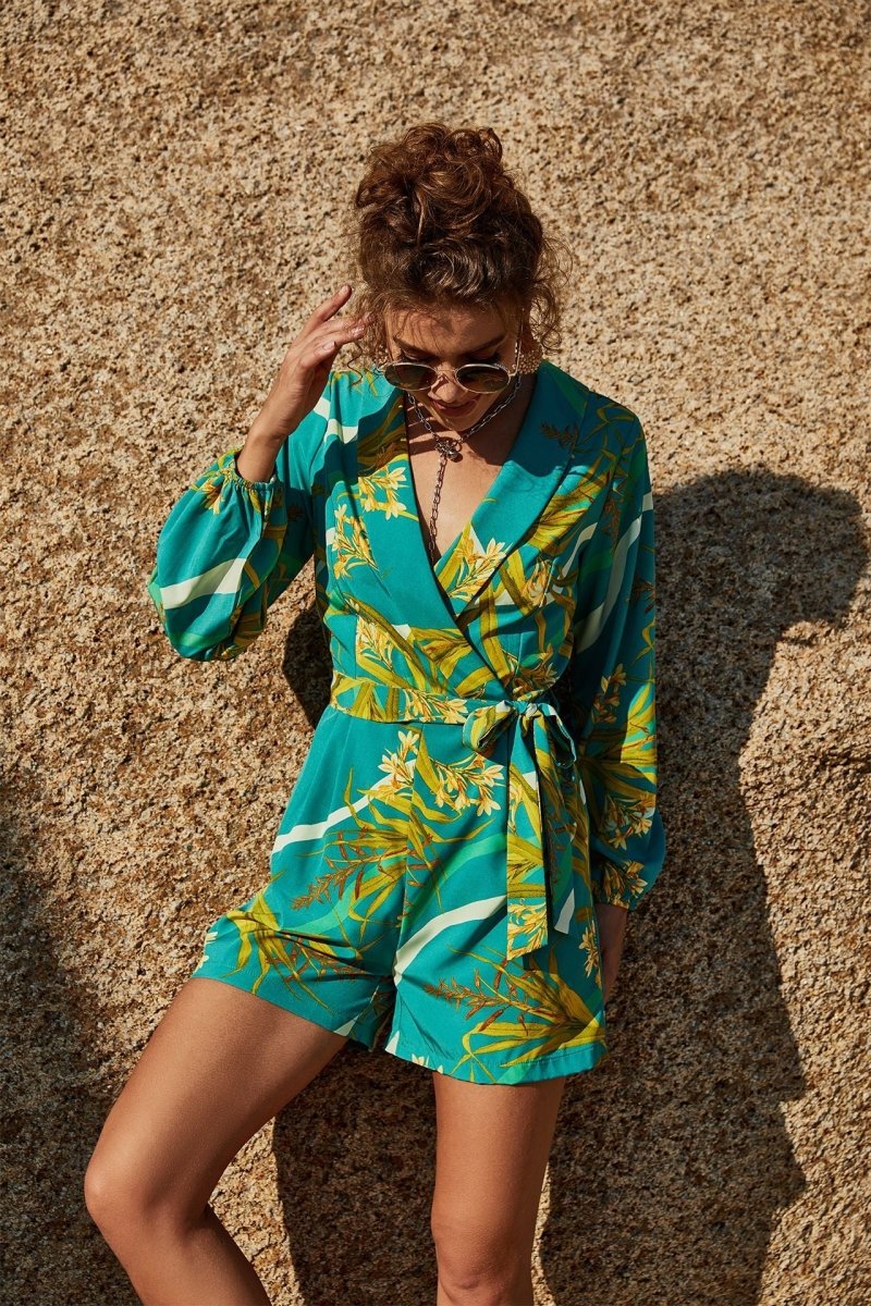Botanical Print Long Sleeve Romper - Fashion Bug Online