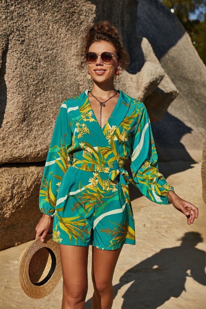 Botanical Print Long Sleeve Romper - Fashion Bug Online