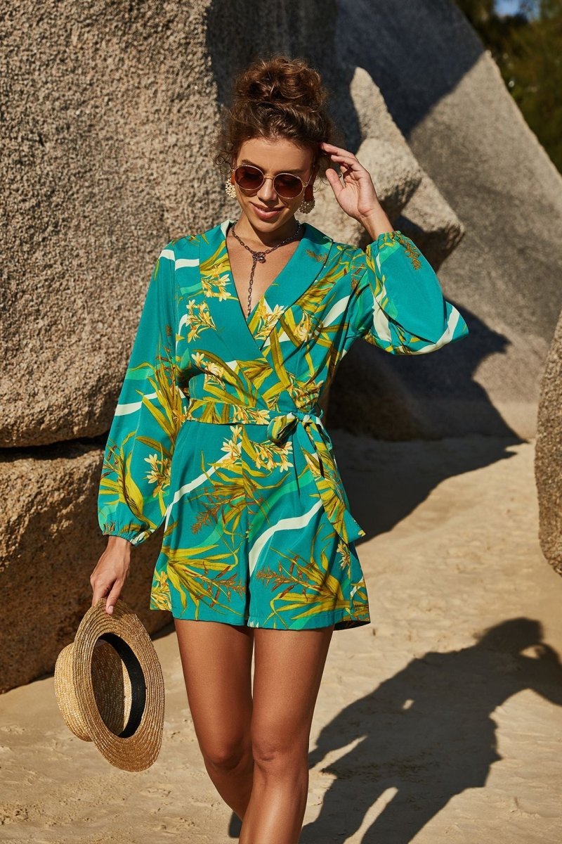 Botanical Print Long Sleeve Romper - Fashion Bug Online