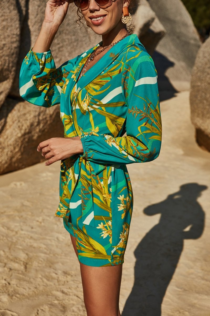 Botanical Print Long Sleeve Romper - Fashion Bug Online