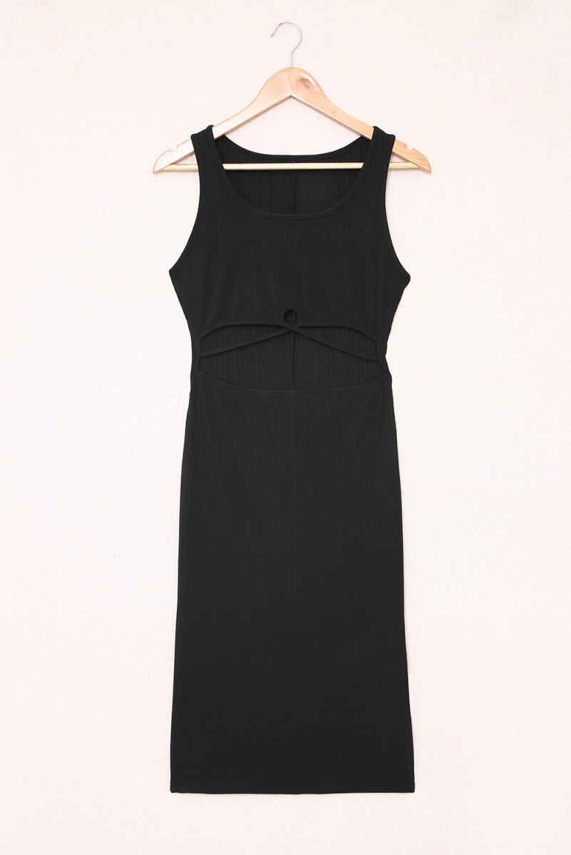 Crisscross Cutout Scoop Neck Slit Midi Dress - Fashion Bug Online