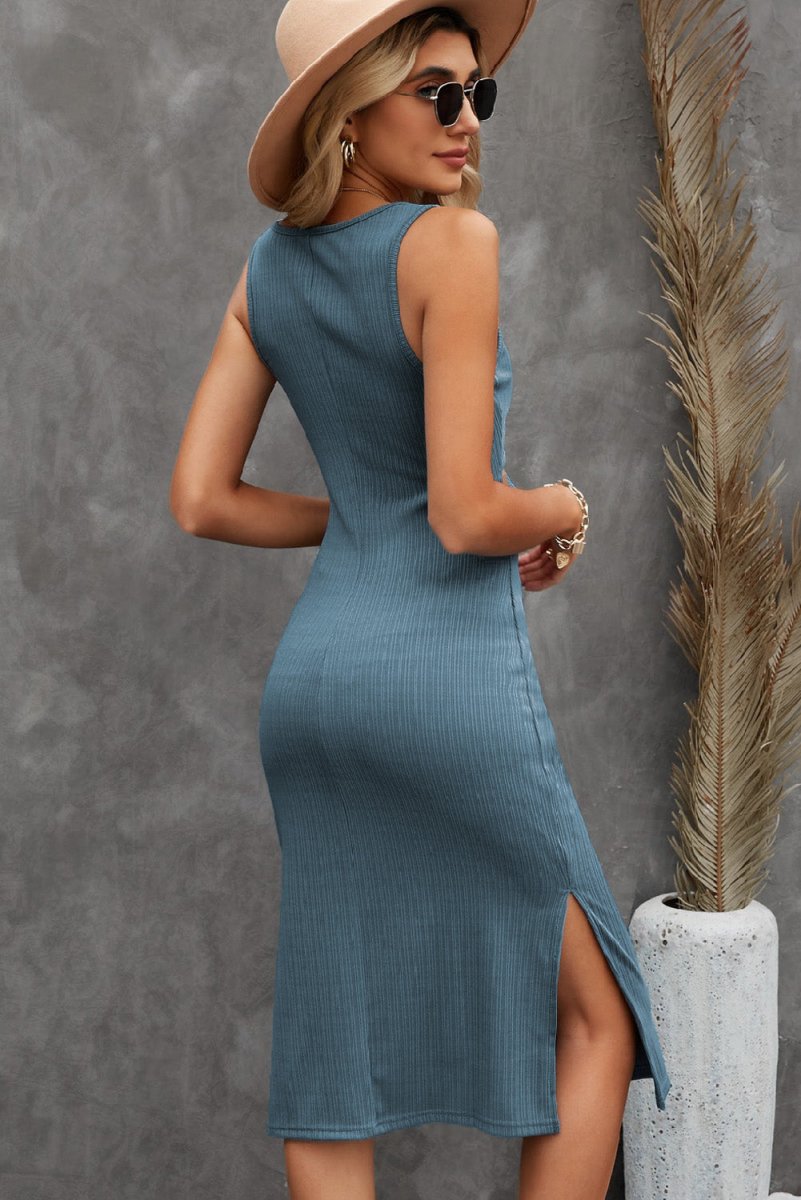 Crisscross Cutout Scoop Neck Slit Midi Dress - Fashion Bug Online