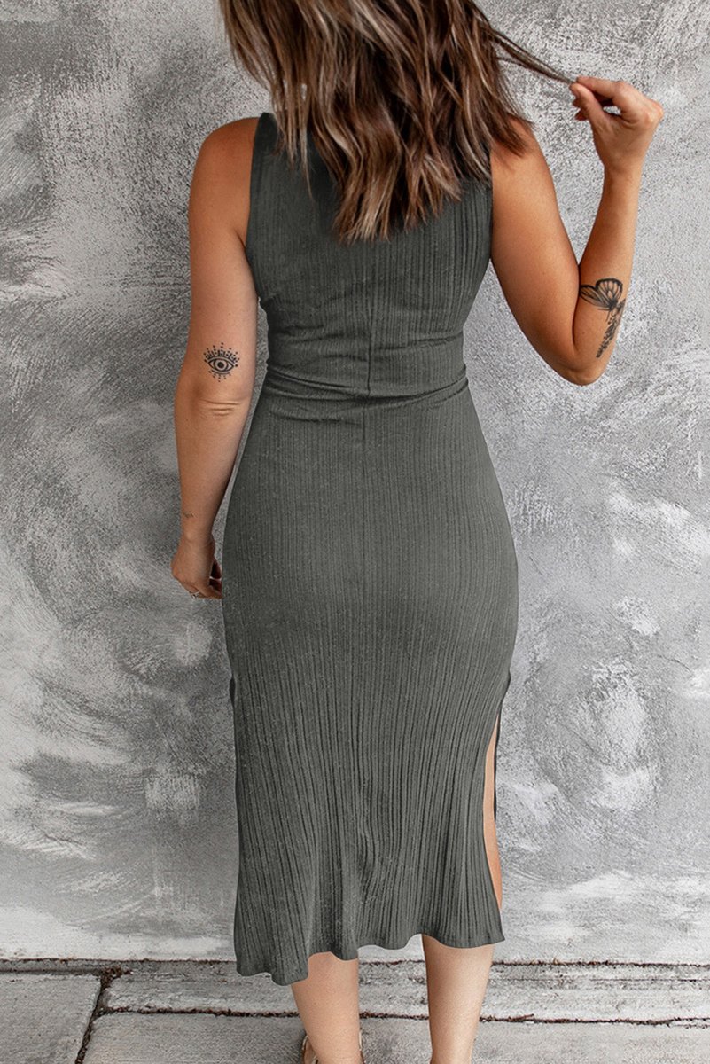 Crisscross Cutout Scoop Neck Slit Midi Dress - Fashion Bug Online