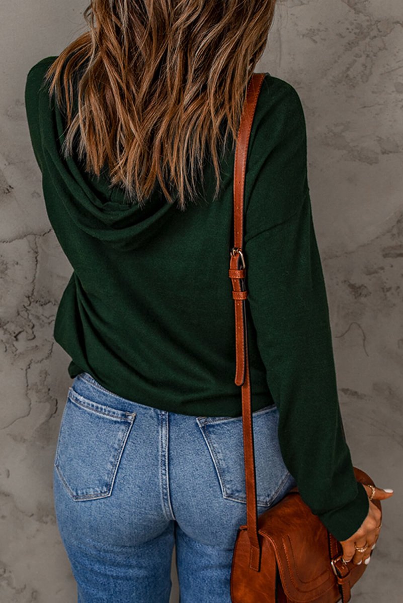 Dropped Shoulder Drawstring Hooded Knit Top - Fashion Bug Online