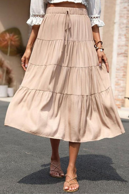 Elastic Waist Tiered Midi Skirt - Fashion Bug Online