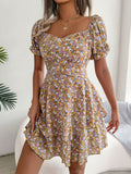 Floral Sweetheart Neck Flounce Sleeve Mini Dress - Fashion Bug Online