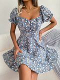 Floral Sweetheart Neck Flounce Sleeve Mini Dress - Fashion Bug Online