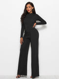 Long Sleeve Mock Neck Wide Leg Jumpsuit - Fashion Bug Online