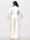 Long Sleeve Mock Neck Wide Leg Jumpsuit - Fashion Bug Online