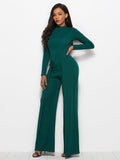 Long Sleeve Mock Neck Wide Leg Jumpsuit - Fashion Bug Online