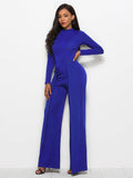 Long Sleeve Mock Neck Wide Leg Jumpsuit - Fashion Bug Online