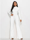 Long Sleeve Mock Neck Wide Leg Jumpsuit - Fashion Bug Online