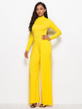 Long Sleeve Mock Neck Wide Leg Jumpsuit - Fashion Bug Online