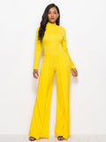 Long Sleeve Mock Neck Wide Leg Jumpsuit - Fashion Bug Online