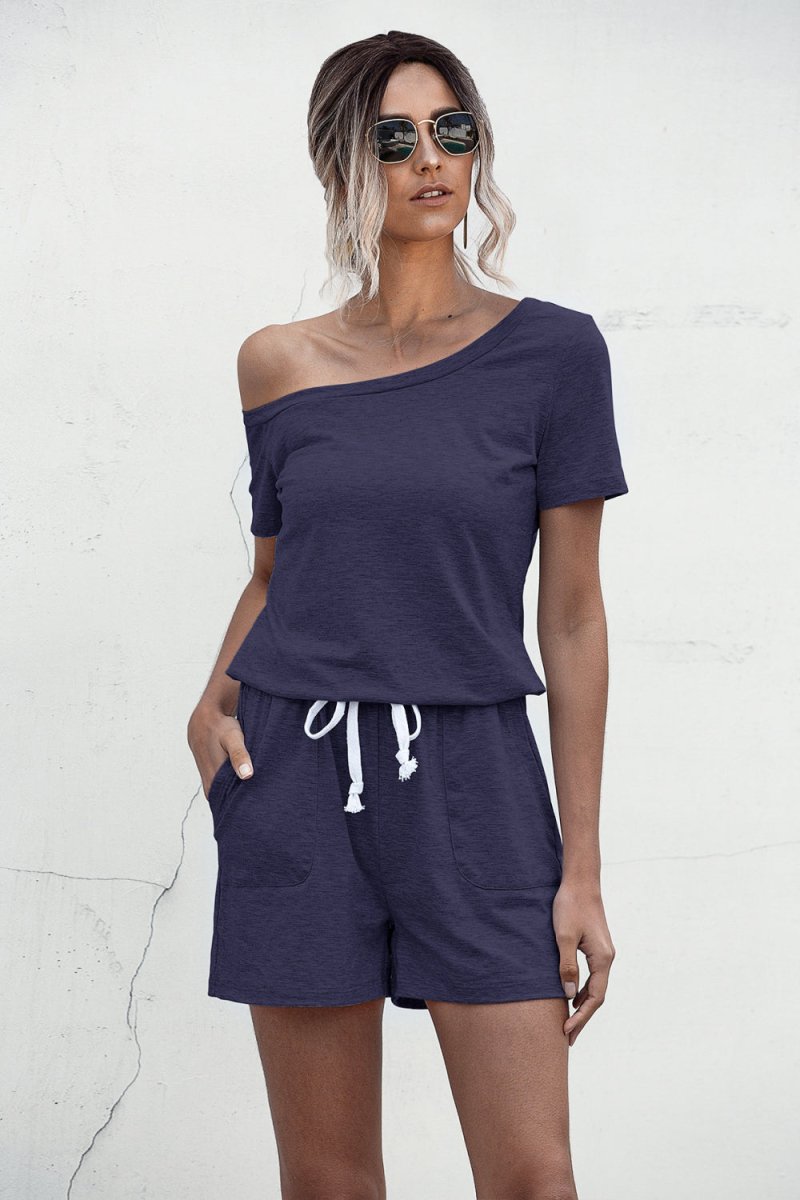 One Shoulder Tie Waist Romper - Fashion Bug Online