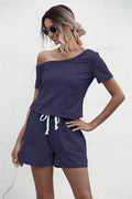 One Shoulder Tie Waist Romper - Fashion Bug Online
