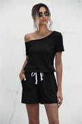 One Shoulder Tie Waist Romper - Fashion Bug Online