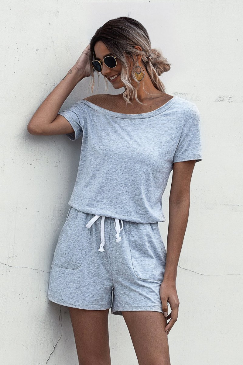 One Shoulder Tie Waist Romper - Fashion Bug Online