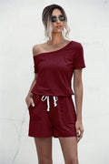 One Shoulder Tie Waist Romper - Fashion Bug Online