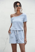 One Shoulder Tie Waist Romper - Fashion Bug Online
