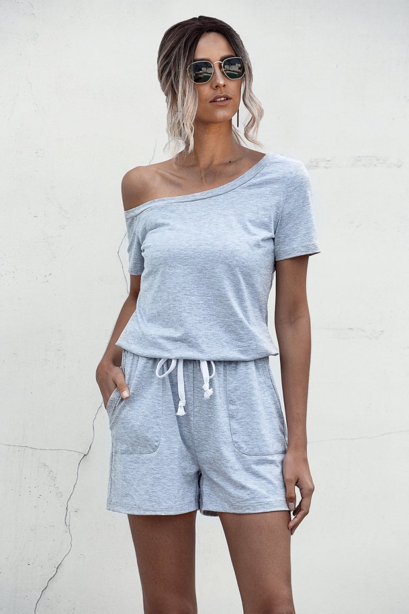 One Shoulder Tie Waist Romper - Fashion Bug Online