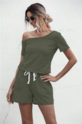 One Shoulder Tie Waist Romper - Fashion Bug Online