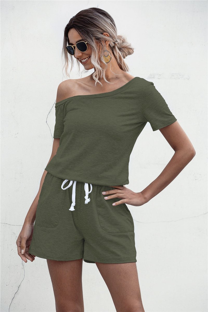 One Shoulder Tie Waist Romper - Fashion Bug Online