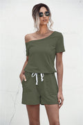 One Shoulder Tie Waist Romper - Fashion Bug Online