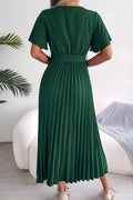 Pleated Flutter Sleeve Belted Dress - Fashion Bug Online