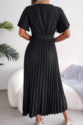 Pleated Flutter Sleeve Belted Dress - Fashion Bug Online