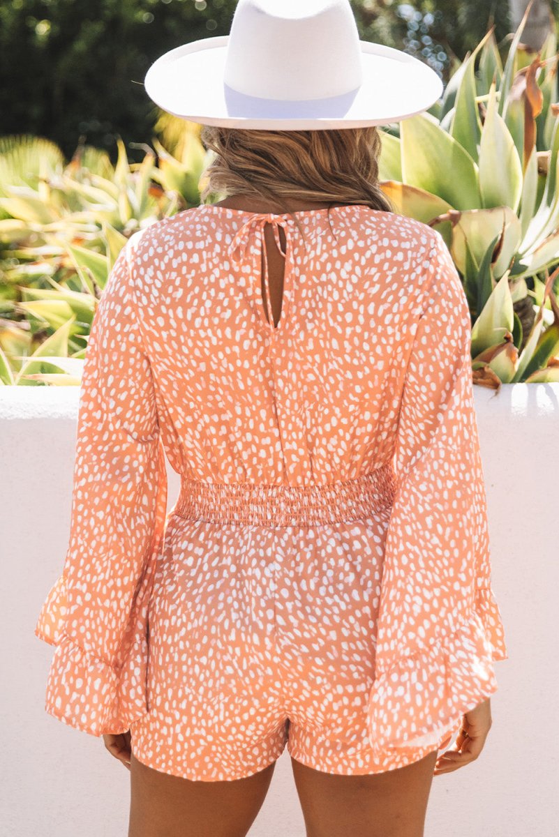 Printed Flare Sleeve Surplice Romper - Fashion Bug Online