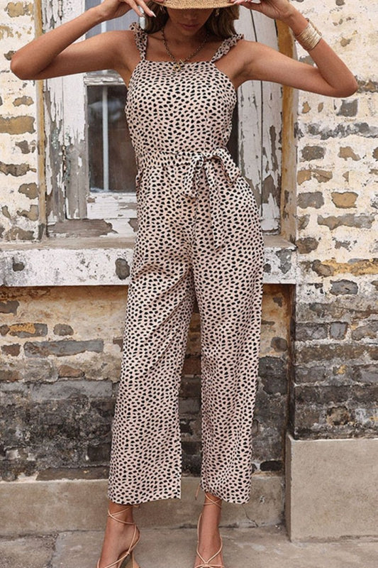 Printed Tie-Waist Wide Leg Jumpsuit - Fashion Bug Online