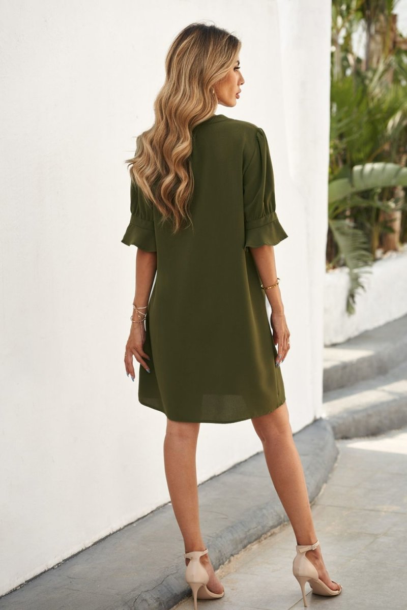 Puff Sleeve Notched Mini Shift Dress - Fashion Bug Online