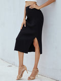 Ribbed Side Slit Midi Skirt - Fashion Bug Online