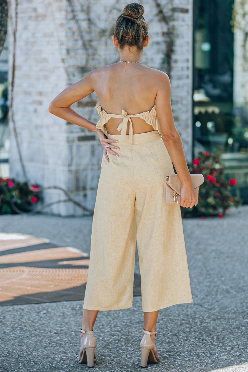 Ruffled Strapless Wide Leg Jumpsuit - Fashion Bug Online
