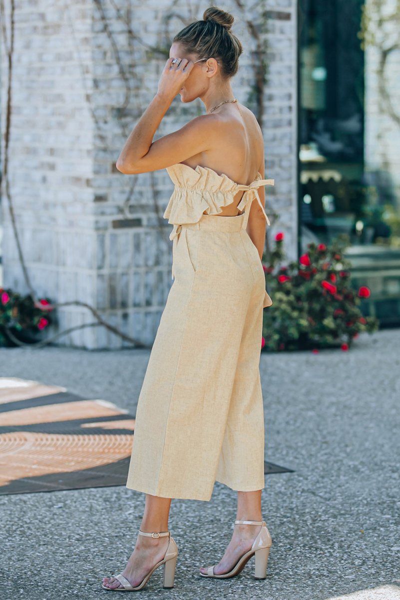 Ruffled Strapless Wide Leg Jumpsuit - Fashion Bug Online