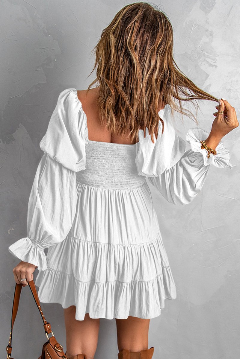 Smocked Off-Shoulder Tiered Mini Dress - Fashion Bug Online