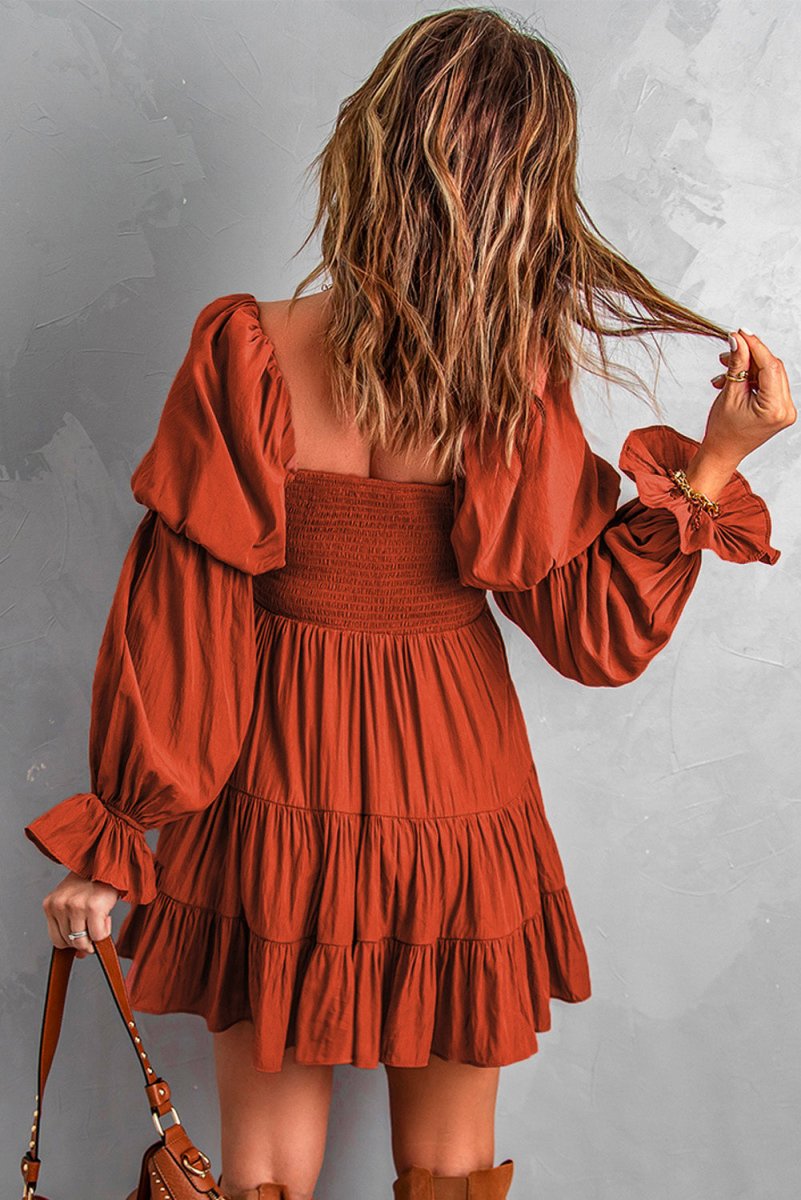 Smocked Off-Shoulder Tiered Mini Dress - Fashion Bug Online