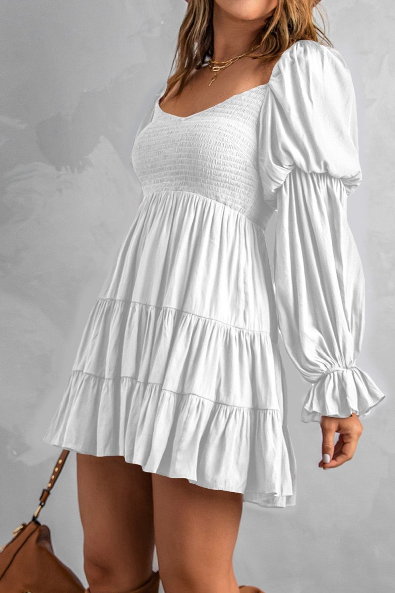 Smocked Off-Shoulder Tiered Mini Dress - Fashion Bug Online
