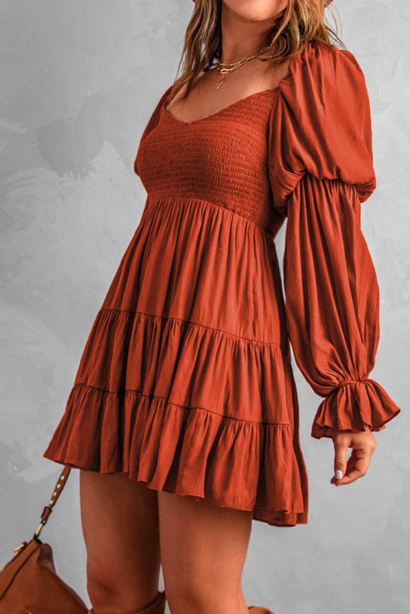 Smocked Off-Shoulder Tiered Mini Dress - Fashion Bug Online