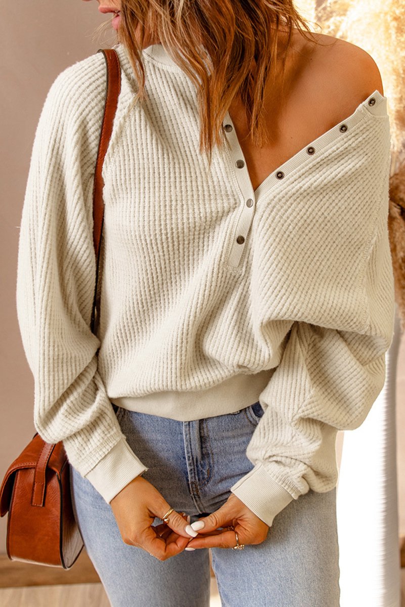 Snap Front Raglan Sleeve Waffle-Knit Top - Fashion Bug Online