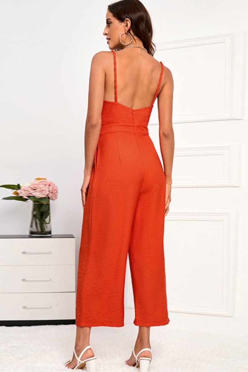 Spaghetti Strap Wide Leg Jumpsuit with Pockets - Fashion Bug Online