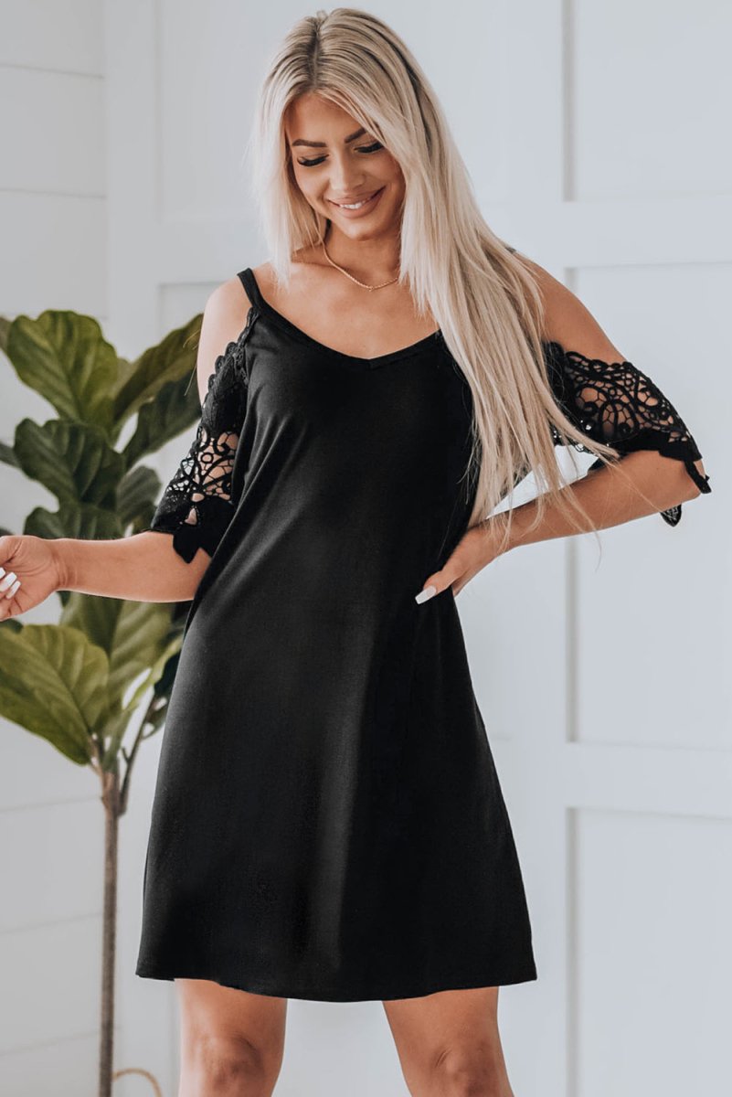 Spliced Lace Cold-Shoulder Mini Dress - Fashion Bug Online