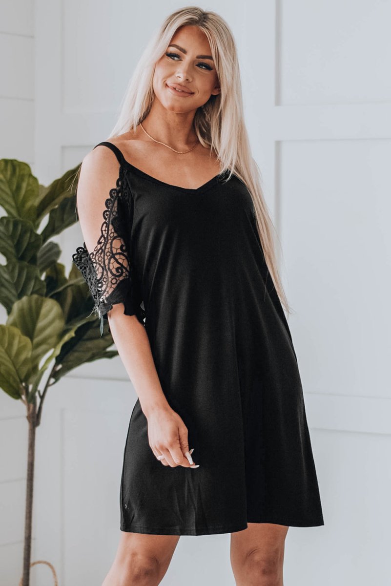 Spliced Lace Cold-Shoulder Mini Dress - Fashion Bug Online